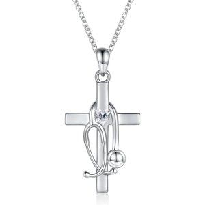 Sterling Silver Stethoscope Cross Earrings Necklace for Women Nurse Doctor Gift